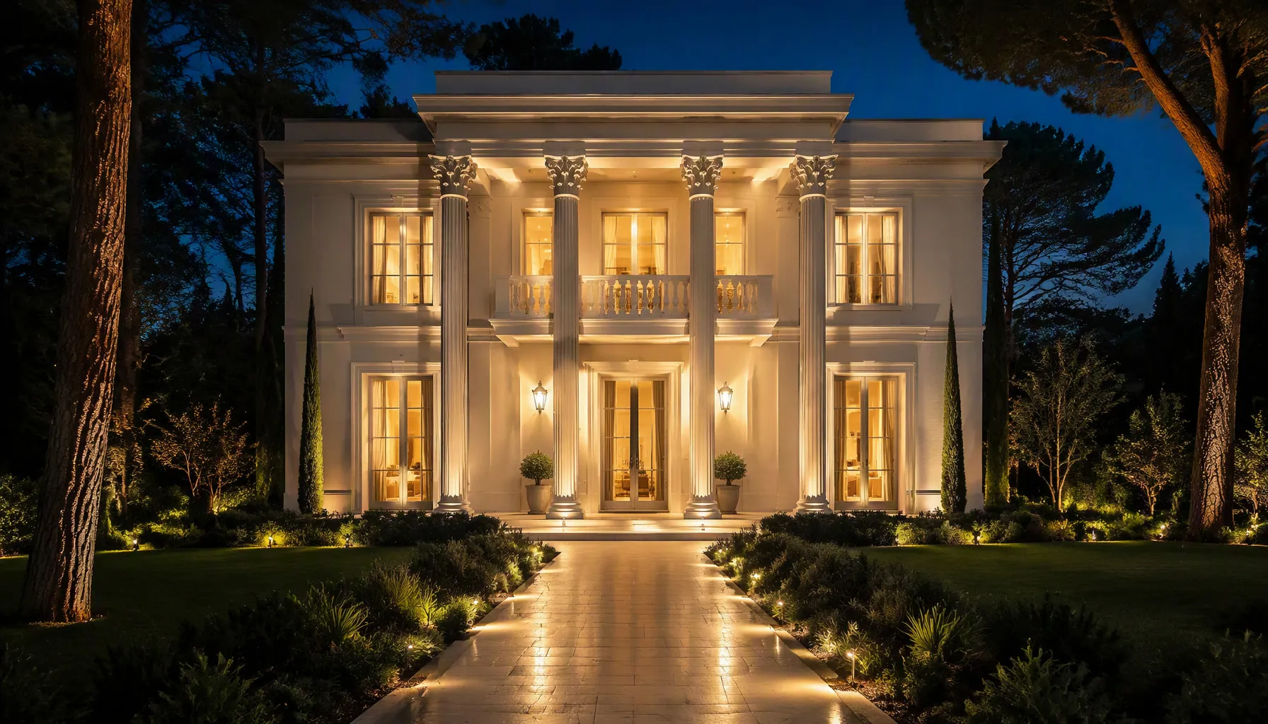 Artemis Villas — gece cephesi